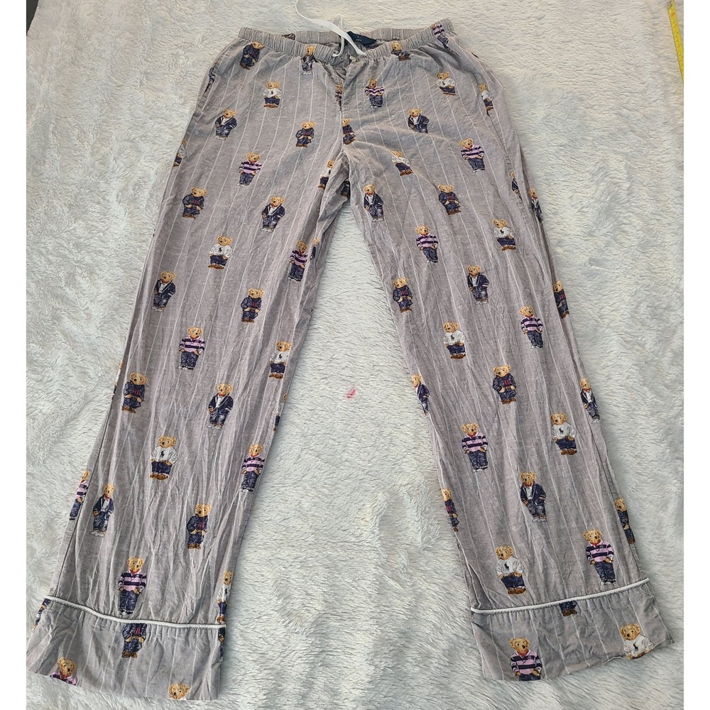 Polo Ralph Lauren Mens Polo Bear Pinstripe Pajama Pants Grey XS PL80025
